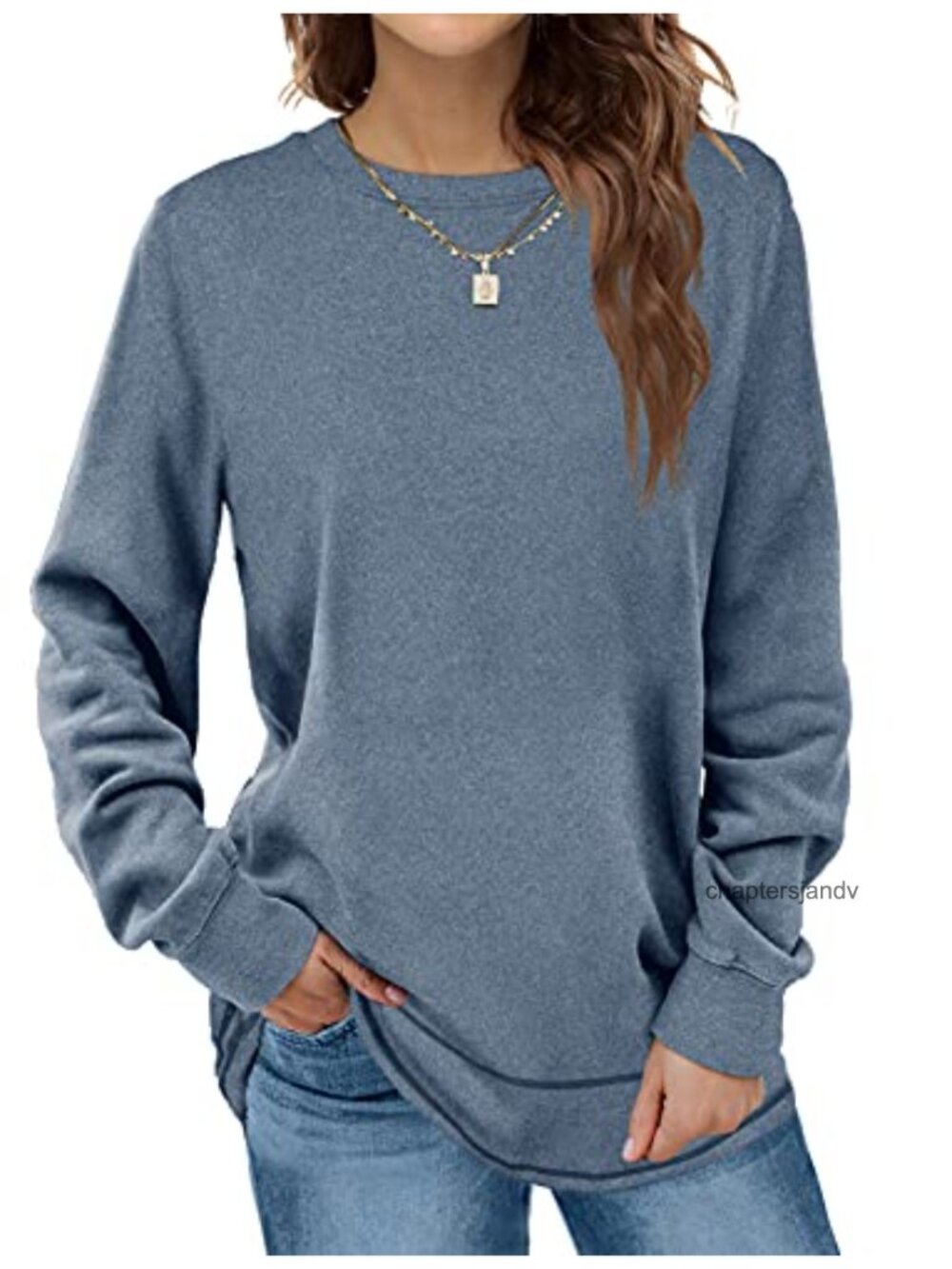 Dofaoo Women's Crewneck Long Sleeve Tunic Sweatshirt Curved Hem